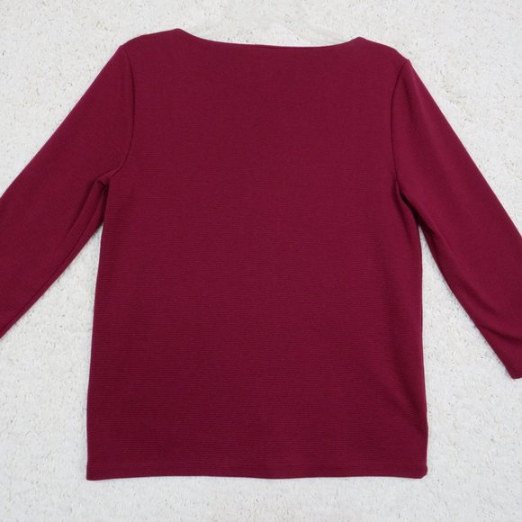 Ann‎ Taylor* Women's 3/4 Sleeve Pullover Crew Neck Blouse Size Medium ~ Burgundy - Picture 3 of 9